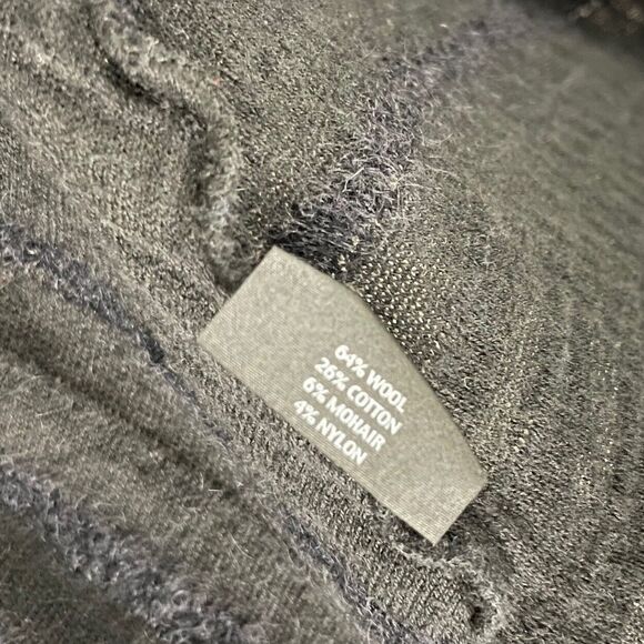 Eileen Fisher Size L Black Felt Ladder Wool Blend Drape Front Sweater Cardigan - Picture 6 of 7